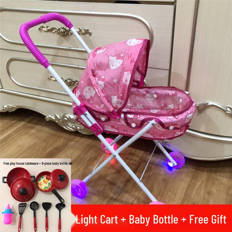 

Коляска для куклы для девочки со светом и звуком - Игрушка для ролевых игр, подарок на день рождения Standard