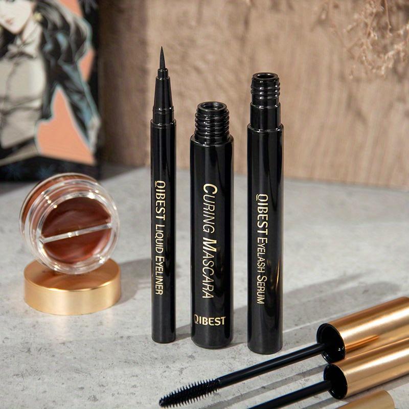 Set di mascara + eyeliner + siero per ciglia + crema per sopracciglia, set per il trucco degli occhi e delle sopracciglia, anti-sudore, non facile da togliere, trucco naturale per gli occhi a lunga durata