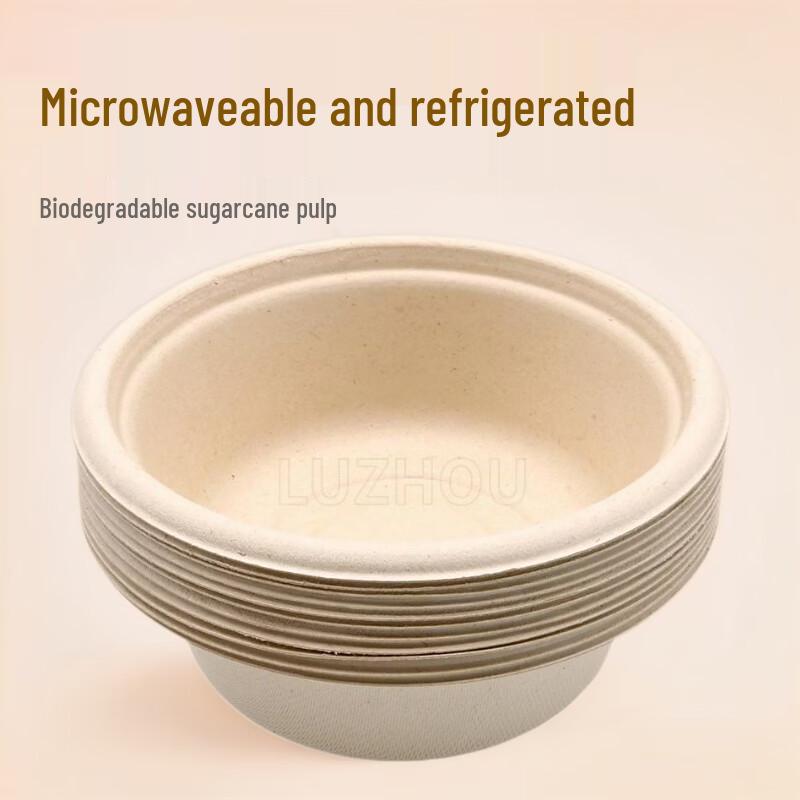 Eco-Friendly 350ml Sugarcane Pulp Disposable Bowls with Lids, 50-Pack