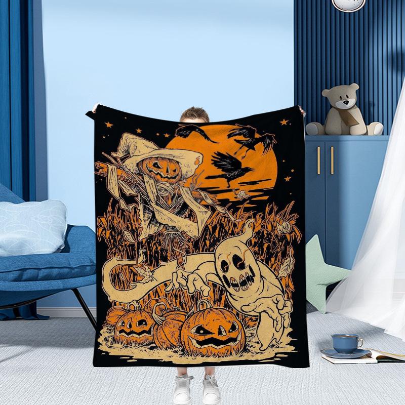 

Halloween Pumpkin Head Series Printed Blanket for Sofa Bed Travel Camping Living Room Office Conditioning Blanket 75x90cm