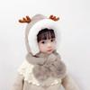 Winter new children's hats and scarves integrated boys and girls warm plush baby antlers ear hat cartoon