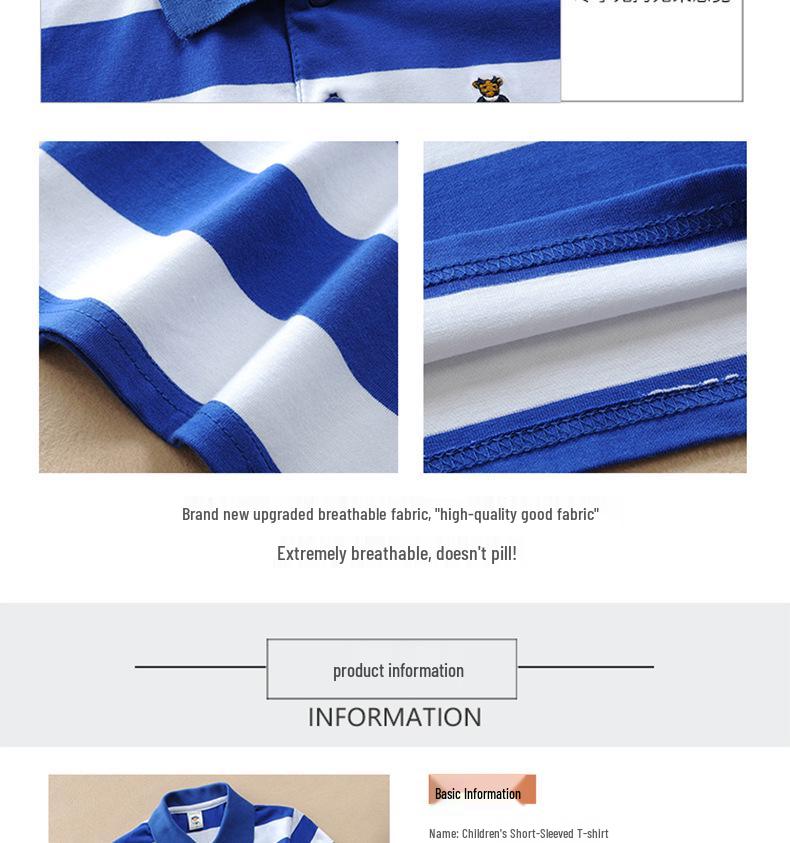 Children's Summer Polo Shirt - Pure Cotton, Short Sleeve, Ages 1-13, Customizable Lapel T-Shirt