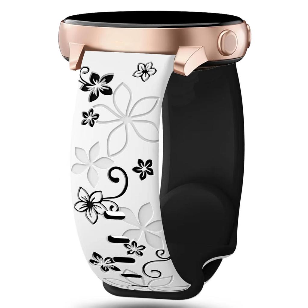 20mm Silikonový řemínek s vyrytým květinovým vzorem pro Samsung Galaxy Watch6 Classic 47mm/43mm/Watch6 44mm/40mm Dvoubarevný řemínek k hodinkám