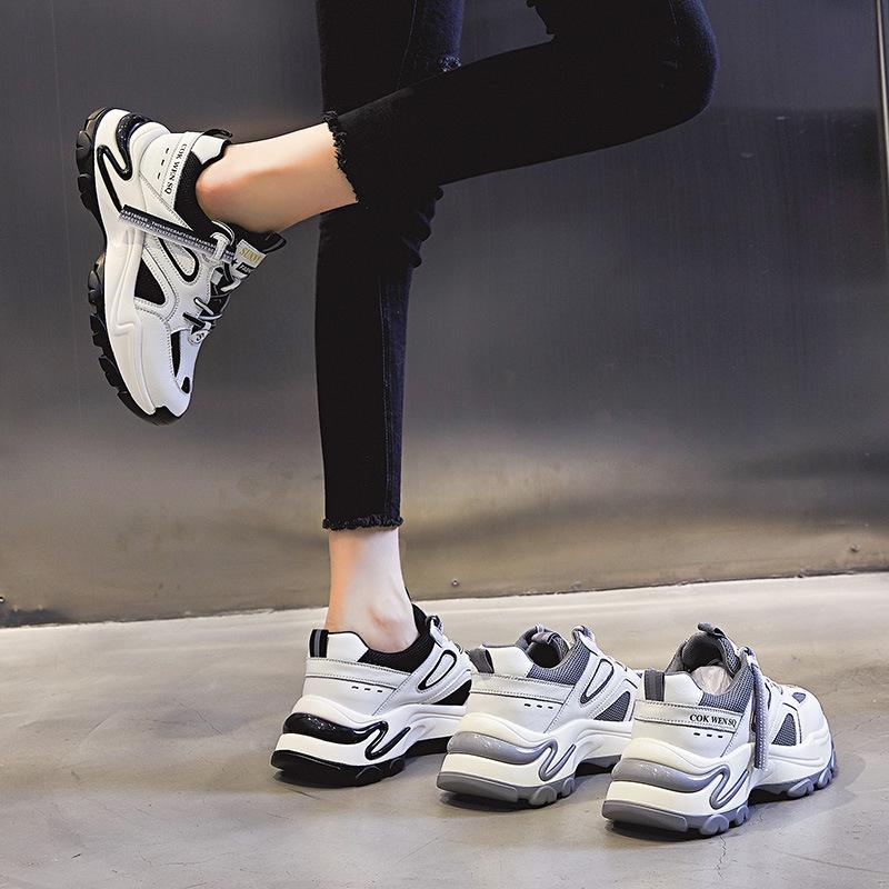 Leather dad shoes spring 2025 new platform casual running sports shoes women's height increase versatile shallow mouth women's shoes