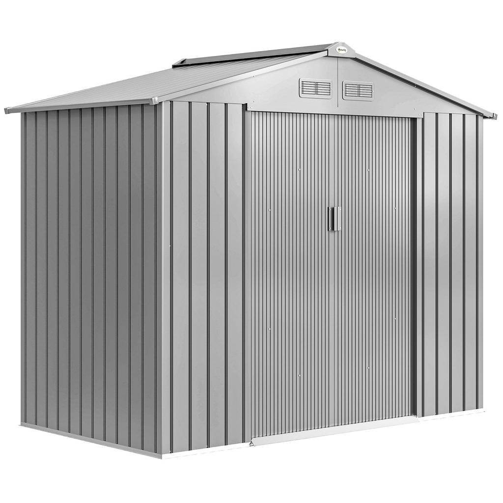 Garden Shed, 2.42 m2, Tool Shed, Foundation Kit, Lockable Door, Grey Steel Sheet