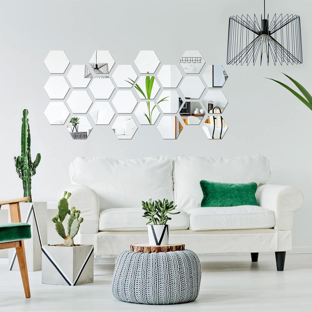 Three-Dimensional Hexagonal Acrylic Mirror Wall Stickers - DIY Home Decor, Self-Adhesive Wall Background (Model XN008)