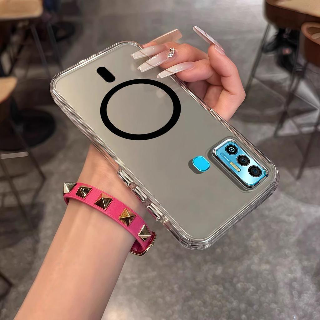 Case for TECNO SPARK 7T,7 Minimal Semi-Transparent Magnetic Casing Raised Electroplated Lens Bezel Anti-Slip Drop Resistant Protective Shell