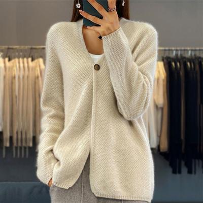 Tooxika Women's Clothing 2024 Autumn And Winter New V-neck Solid Color Long-sleeved Knitted Cardigan Women's Simple One-button Sweater Jacket