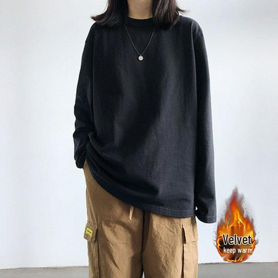 2025 Autumn Korean Style Women's White Base Layer: Solid Color Long Sleeve T-Shirt for Students - Trendy & Simple Design