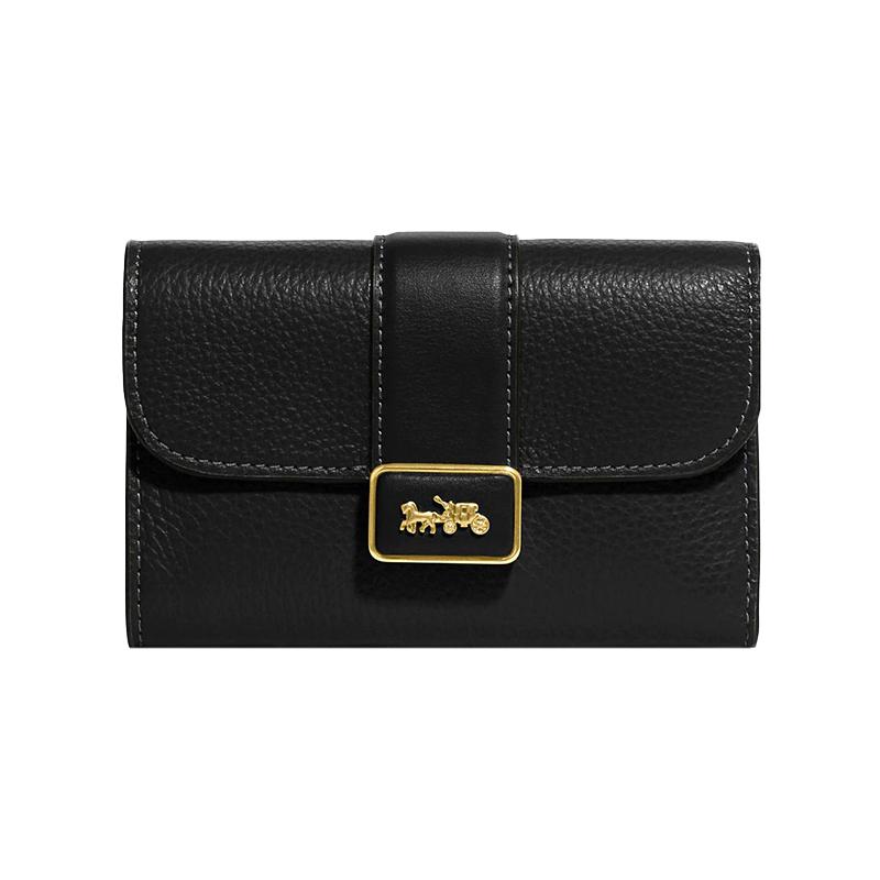 

COACH Grace 13 Snap Fastening Multiple Card Slots Refined Pebbled Leather Clutch Wallet Medium Women s Black чорний