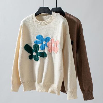 Damen Pullover Herbst/Winter Rundhals Locker Gestrickt Floral