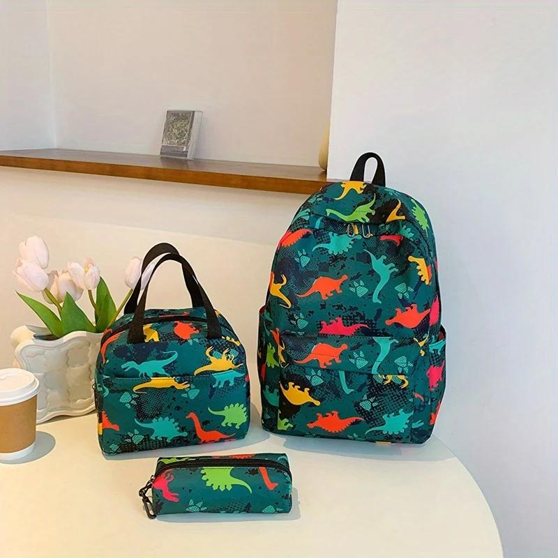 

3Pcs Dinosaur Backpack Set With Lunch Box Pencil Case Woman Dino School Bag Cute Bookbag Set For Kids Girls Young Boys Adults College