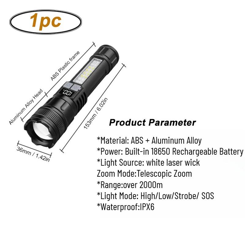 Super Bright Flashlight, Rechargeable Zoomable LED Flashlights High Lumens with 5 Modes, USB-C Charging, IPX6 Waterproof