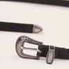 New Women's Thin Belt Black Dress Versatile Thin Belt Carved Western Buckle PU Women's Belt