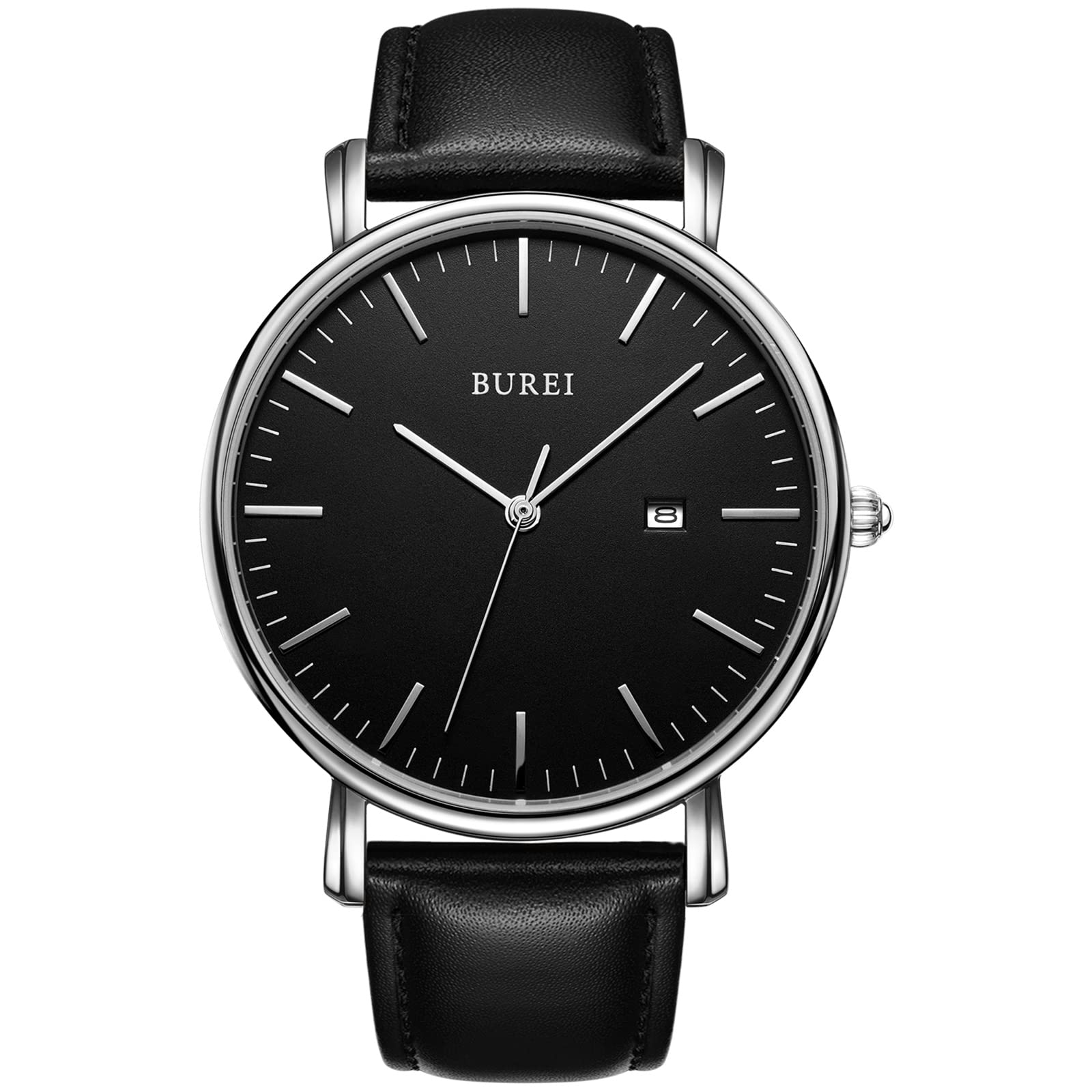 [BUREI] Men s Watch - Simple, Stylish, Popular Brand, Ultra-Thin, Lightweight, Analog Watch, Business, Waterproof, Quartz, Silver-Black