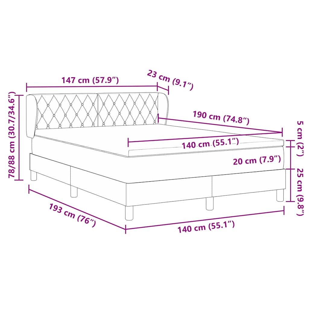 Box Spring Bed with Headboard Black 140 X 190 Cm Velvet