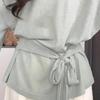 Summer Blouse Slope Collar Long Sleeve Lace-up Waist Sun Protection Cover-Up Soft Stretchy Outdoor