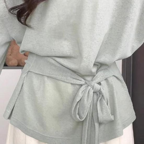 Summer Blouse Slope Collar Long Sleeve Lace-up Waist Sun Protection Cover-Up Soft Stretchy Outdoor