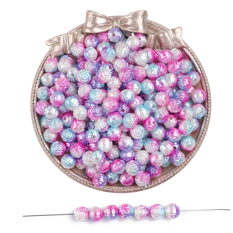 100pcs/bag Color Gradient Rose Beaded DIY Handmade Bracelet Necklace Earrings Jewelry Accessories