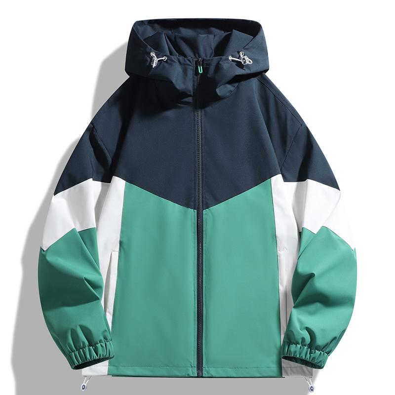 Kontrastfarbe Outdoor Winddichte Kapuzenjacke Herren Locker Sportjacke Jacke Windjacke