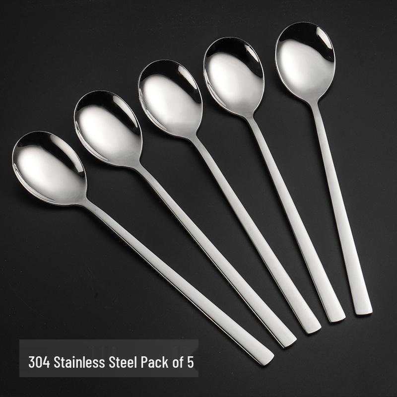 Korean Long-Handled Thick Stainless Steel Spoon for Soup and Coffee