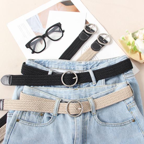 Women Canvas Jeans Belt No Punch-Free Design Wear-Resistant Braided Waistband Dress Shirt Tops Belt