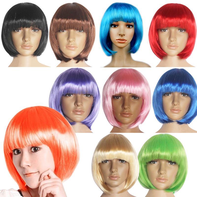 Colorful Short Straight Cosplay Wigs With Vibrant Bangs For Party Style Enthusiasts