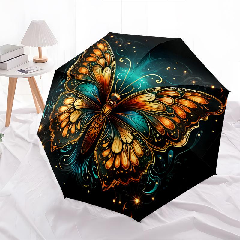 Butterfly Artwork Automatic Folding Umbrella 8 Ribs Lightweight Design, Durable Iron Frame, Small and Portable, Ideal for Birthday or Chri