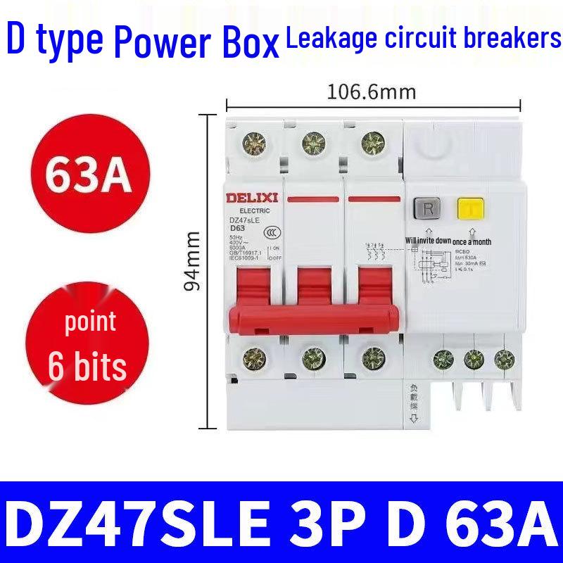 Three-Phase 380V Delixi DZ47SLE D-Type Circuit Breaker with Leakage Protection