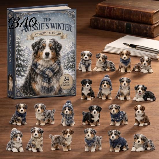 Acrylic Australian Shepherd Collectibles The Aussie's Winter Advent Calendar, 24-Day Countdown Ornament Set Collectible Figurines with Mini