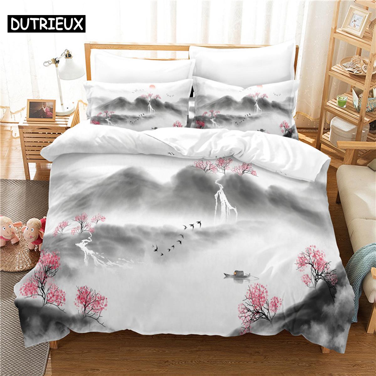 

Стеганое одеяло 3D Цифровая печать Модный дизайн Размер Queen Chinese Brush Painting Комплект постельного белья Comforter (quilt)-EU Single(135*200cm)3pcs