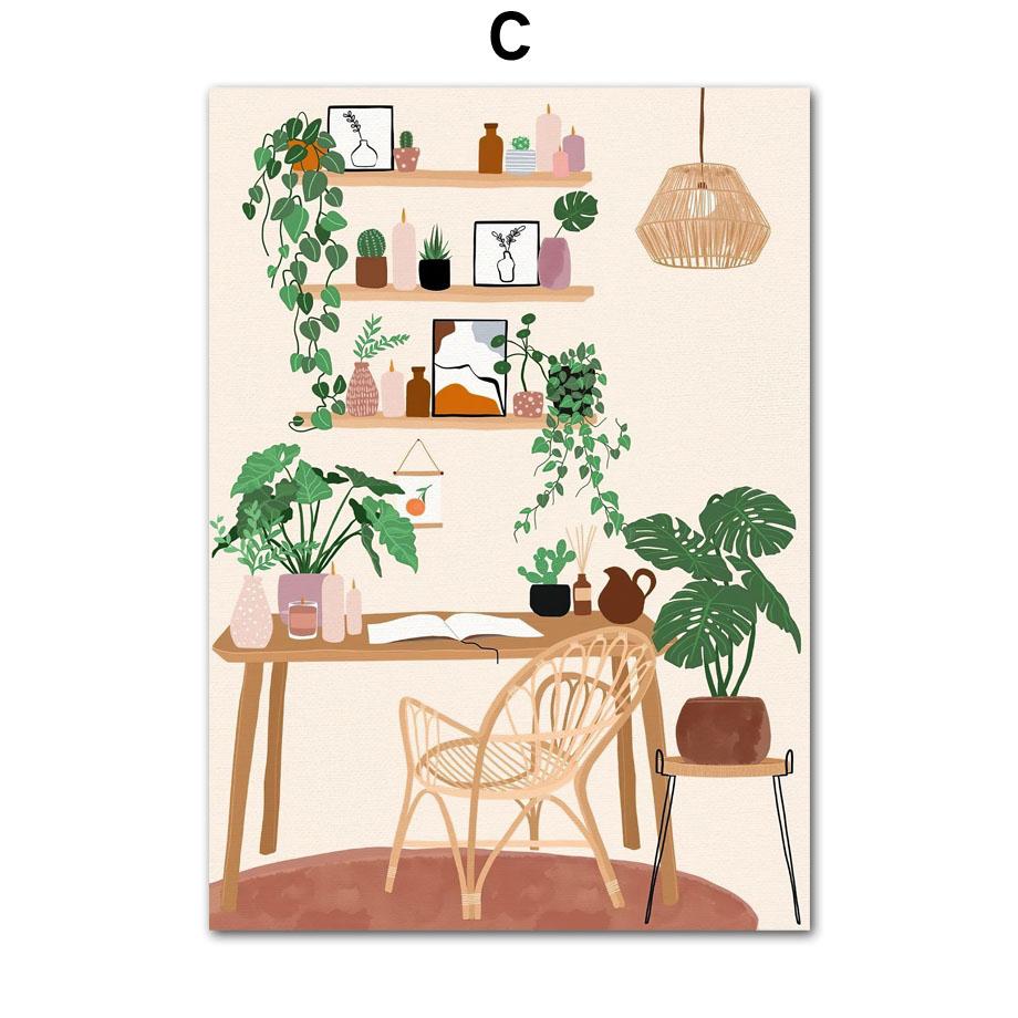 Boho Monstera Zimmerpflanze Abstraktes Lebensstil Wandkunst Leinwandmalerei Nordische Poster und Drucke Für Wohnzimmer Innendekor