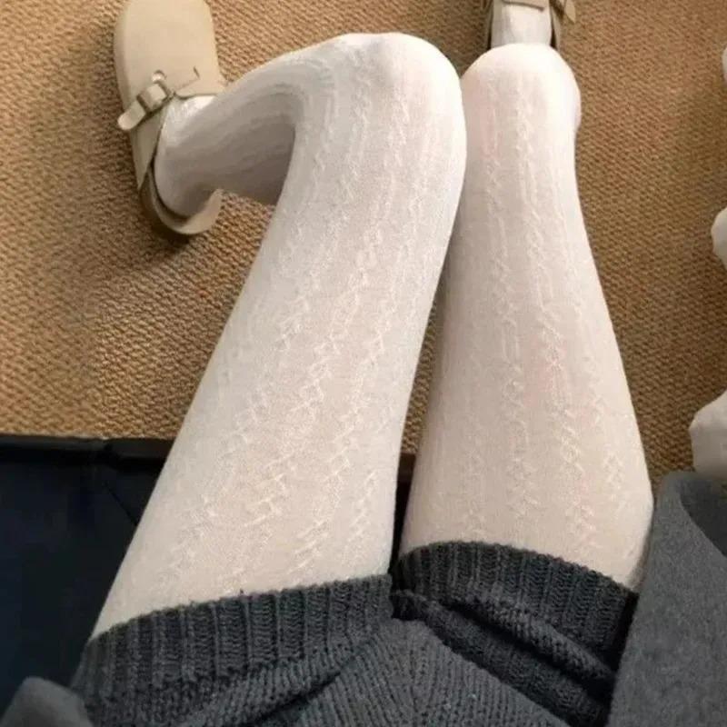 Korean Simple Vertical Striped Tights for Women Vintage Thermal Light Slimming Stockings Winter Versatile Pantyhose Leggings