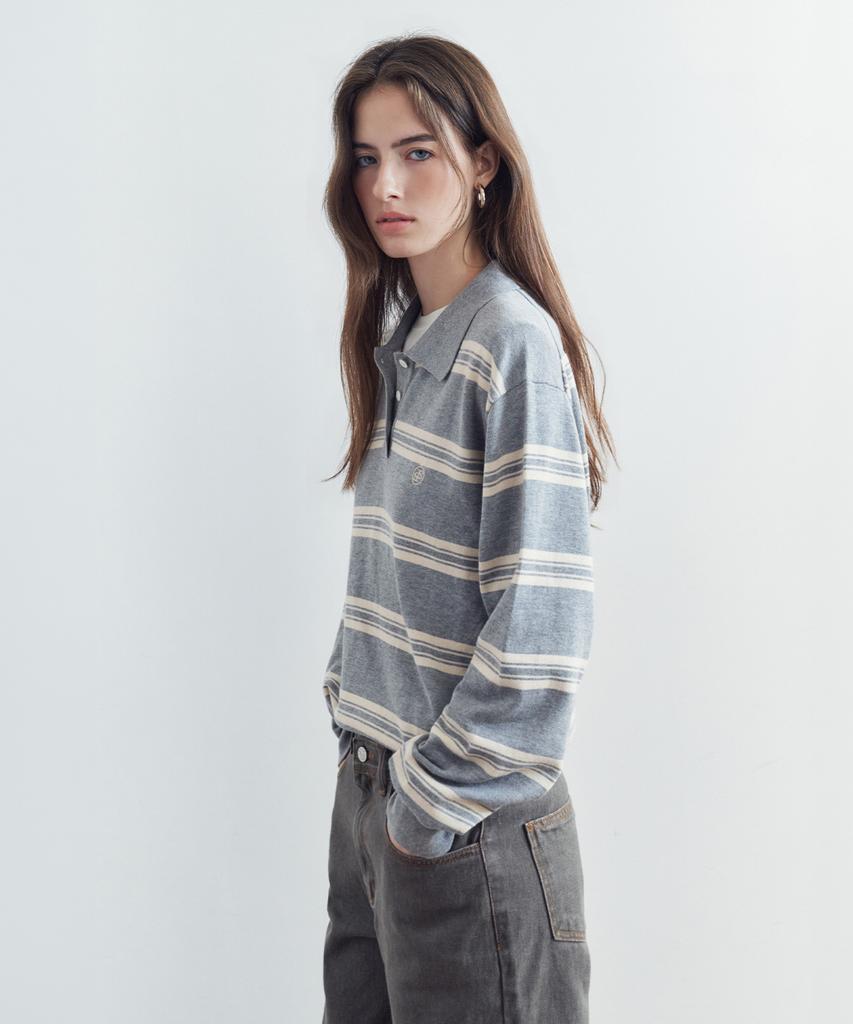 SIYAZU Sikn2136 Classic Striped Collar Knit_Melange Gray