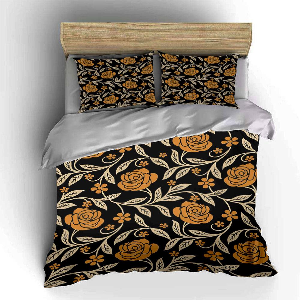 Golden Floral Print Bedding Bedding Duvet Cover Set Duvet Cover Pillowcases (1 * Duvet Cover 2 * Pillowcases, without duvet insert)