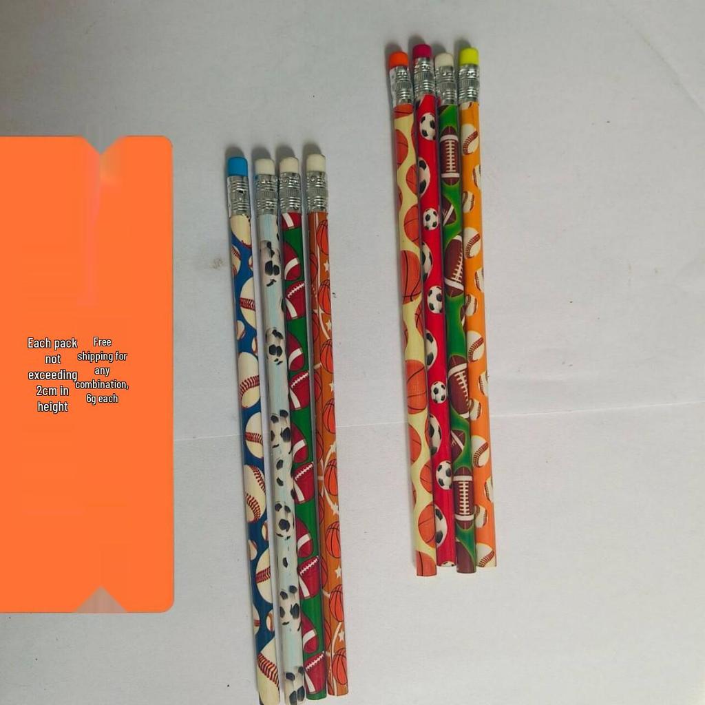 2026 Multi-Sport Ball Pattern Wooden Pencil Set: Football, Basketball, Rugby, Tennis, Bowling, etc.