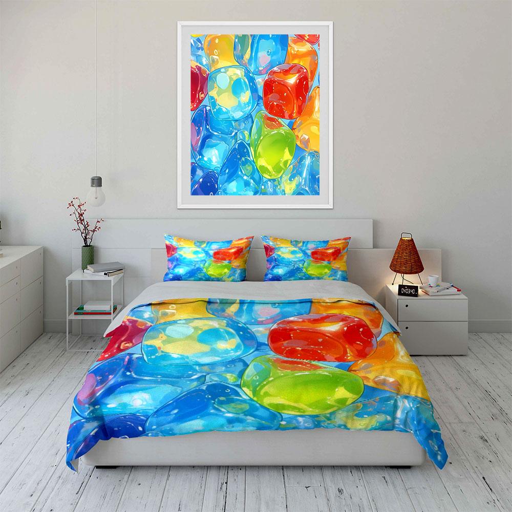 Colorful Decorative Ice Cube Set Soft Skin-Friendly Bedding Set Includes 1 Duvet Cover And 2 Pillowcase Gift