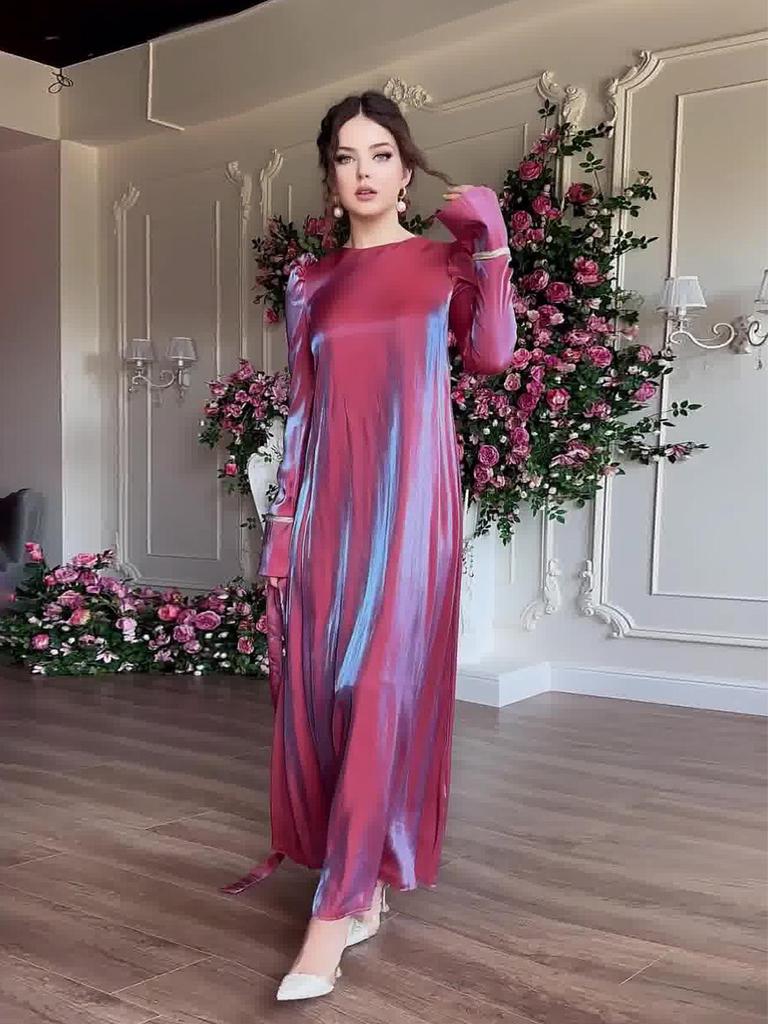 2024 Satin Elegance: Shiny Solid Color Saudi Dress Skirt with Large Hem