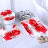 Butterfly Red Roses And Flowers Print Shower Curtain Set Anti-Slip Rugs Toilet Lid Cover Bath Mat  Bathroom Curtains Decoration