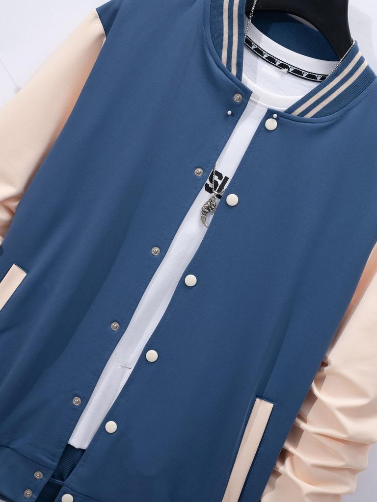 Men's Color Block Baseball Jacket and Track Pants Set