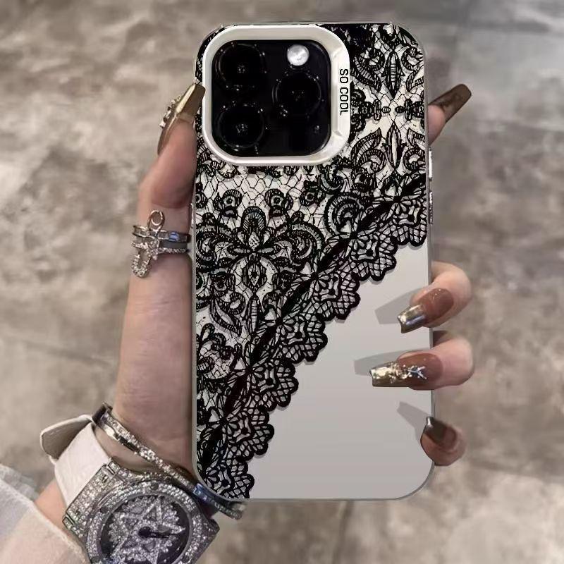 

Черный Кружевной Серебряный Чехол для Телефона Apple 17/16/15 Pro, 14 Pro Max, 13/12 Серия Люкс 8 Plus
