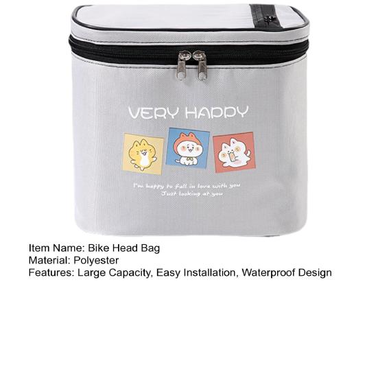 Bike Head Bag Waterproof Design Large Capacity Front Hanger Bag Easy Installation Cartoon Pattern Cycling Pouch