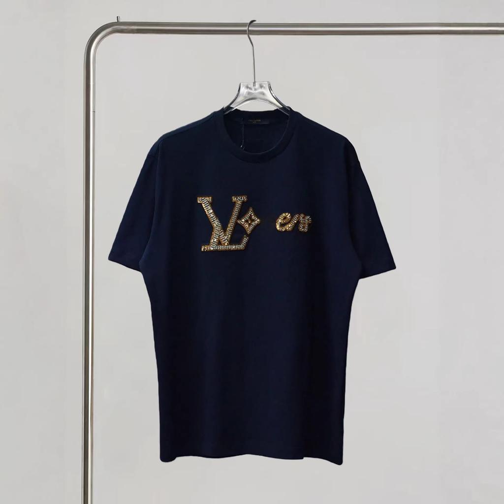 Donkey Women's Pure Cotton T-Shirt: Loose Fit, Small Neckline, Heavy Embroidery with Sequins, Short-Sleeved, Trendy Base Layer