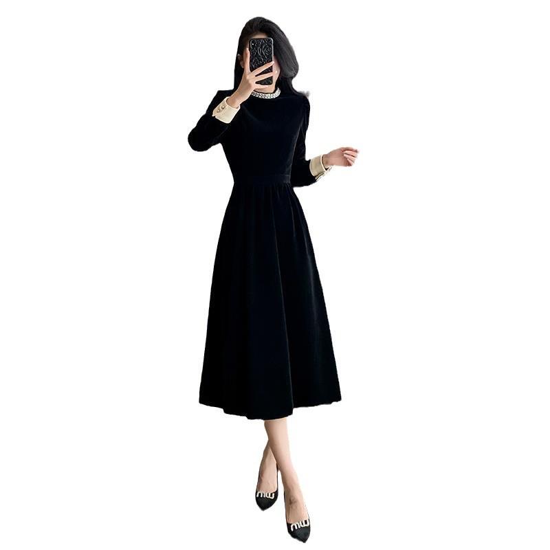 Hepburn Style Velvet Black Slimming Long Dress