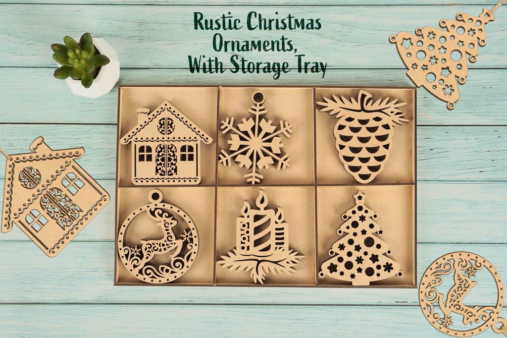 Inkdotpot 18ks vánoční ozdoby, nedokončené dřevěné laserové výřezy ozdoby ve tvaru stromku/zvonku Závěsná ozdoba