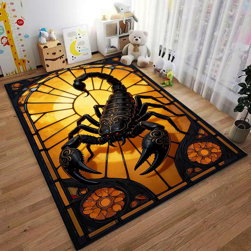 "Black Scorpion Design Carpet with Golden Sun Background Decor" Suitable for use as an anti-slip for living room bedroom sofas
