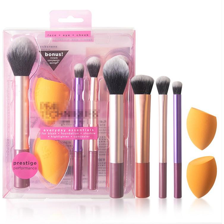 Complete RT Makeup Brush Set: Includes Blush, Blending, Eyeshadow Brushes, and Makeup Sponge.