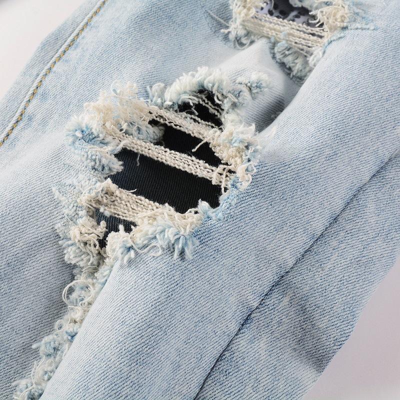 Street Denim Freizeithose Micro-Stretch Baumwolle Jugend Blaue Löcher Enge Jeans Herrenmode Hose