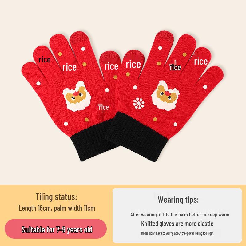 

Winter Cartoon Touchscreen Wool Gloves for Kids & Men - Cold-Proof Five-Finger Design One Size