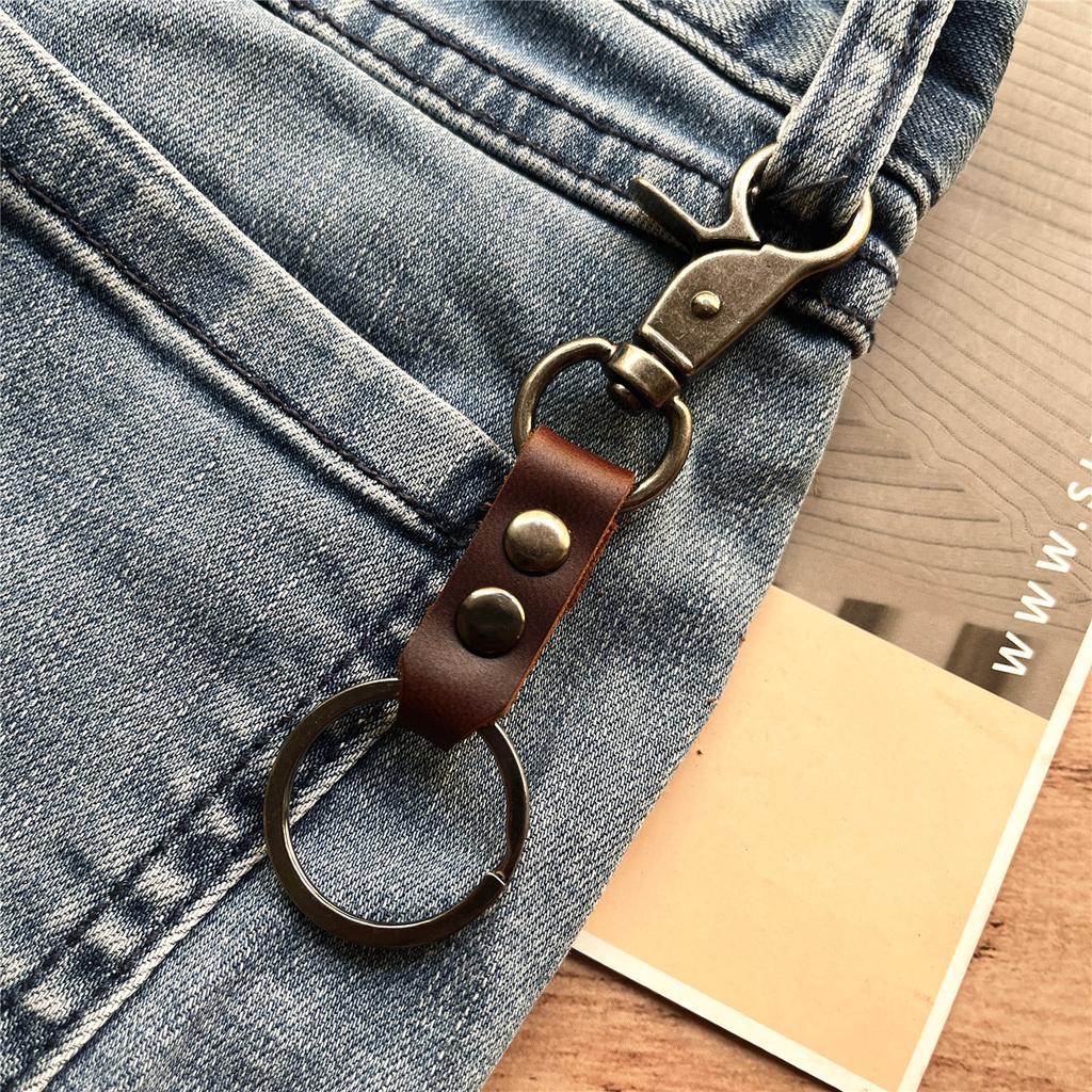 Keychain Accessories Genuine Leather Key Holder Cowhide Keychain for Bags Vintage Key Ring Holder Simple Keyring Small Gifts